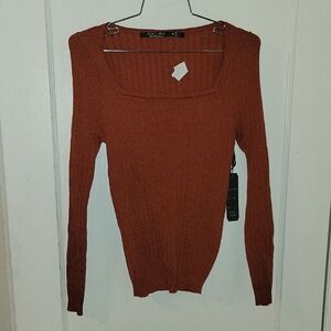 NWT LA Knit Collection Rust Long Sleeve Ribbed Sweater Sz M❄️